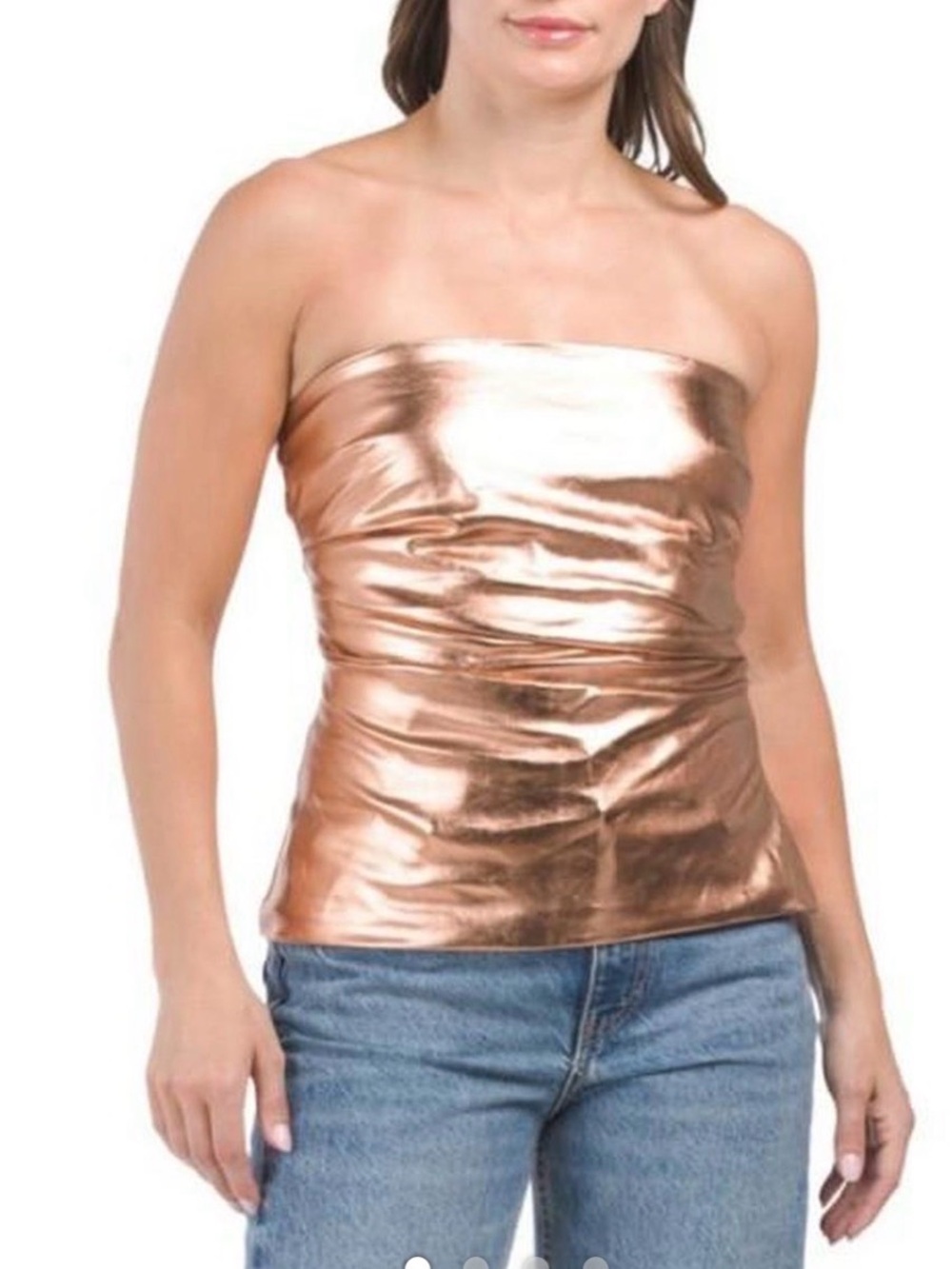 ZARA Metallic Bronze Strapless Bustier Top | Size S